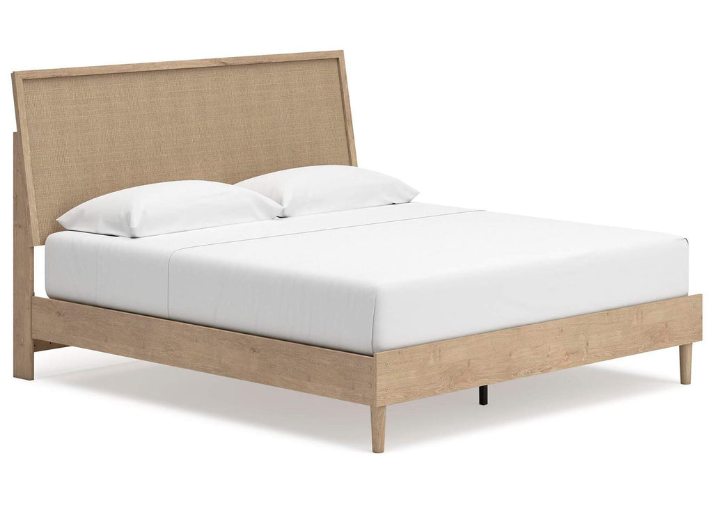 Cielden King Panel Bed with Mirrored Dresser angled view