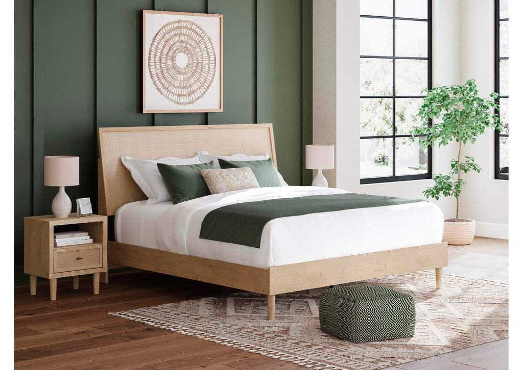 Cielden King Panel Bed with Mirrored Dresser, Chest and Nightstand