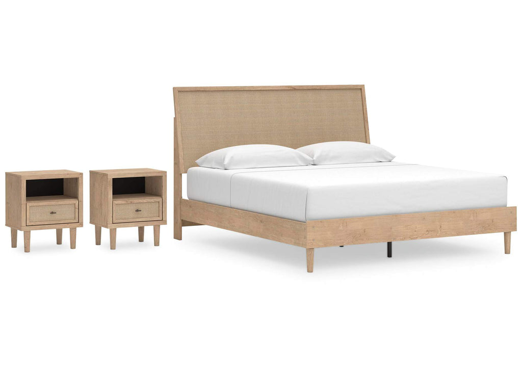 Cielden King Panel Bed with 2 Nightstands