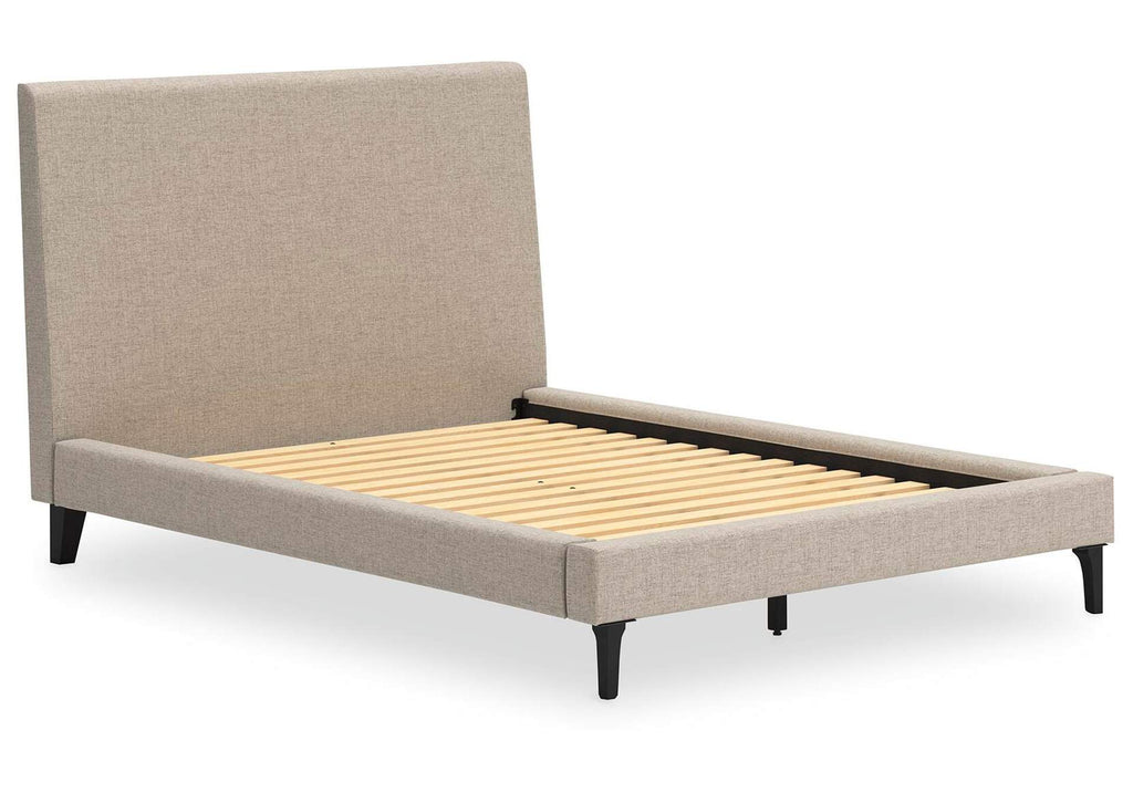 Cielden Full Upholstered Bed with Roll Slats and Dresser angled view