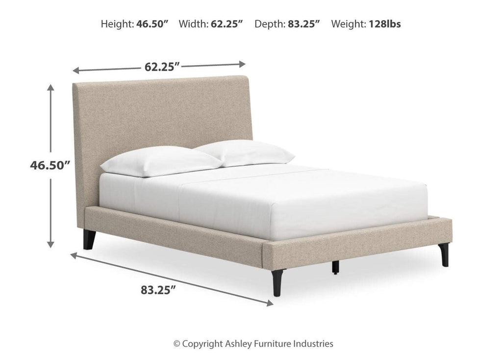 Cielden Full Upholstered Bed with Roll Slats, Dresser and Nightstand dimensions