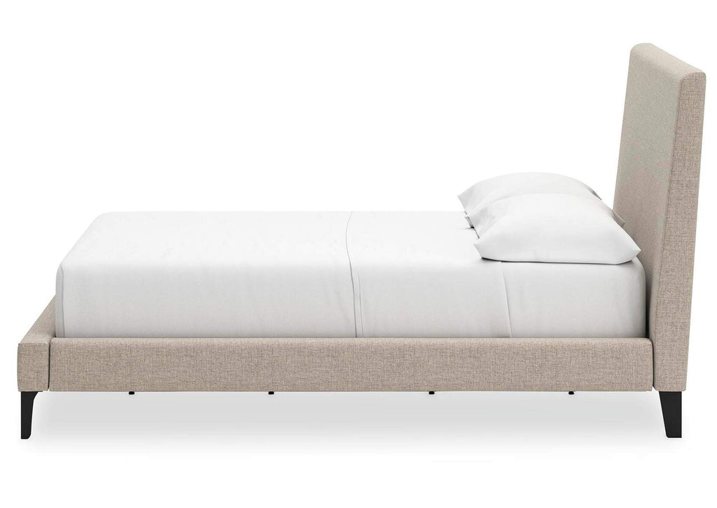 Cielden Full Upholstered Bed with Roll Slats, Dresser and Mirror side view