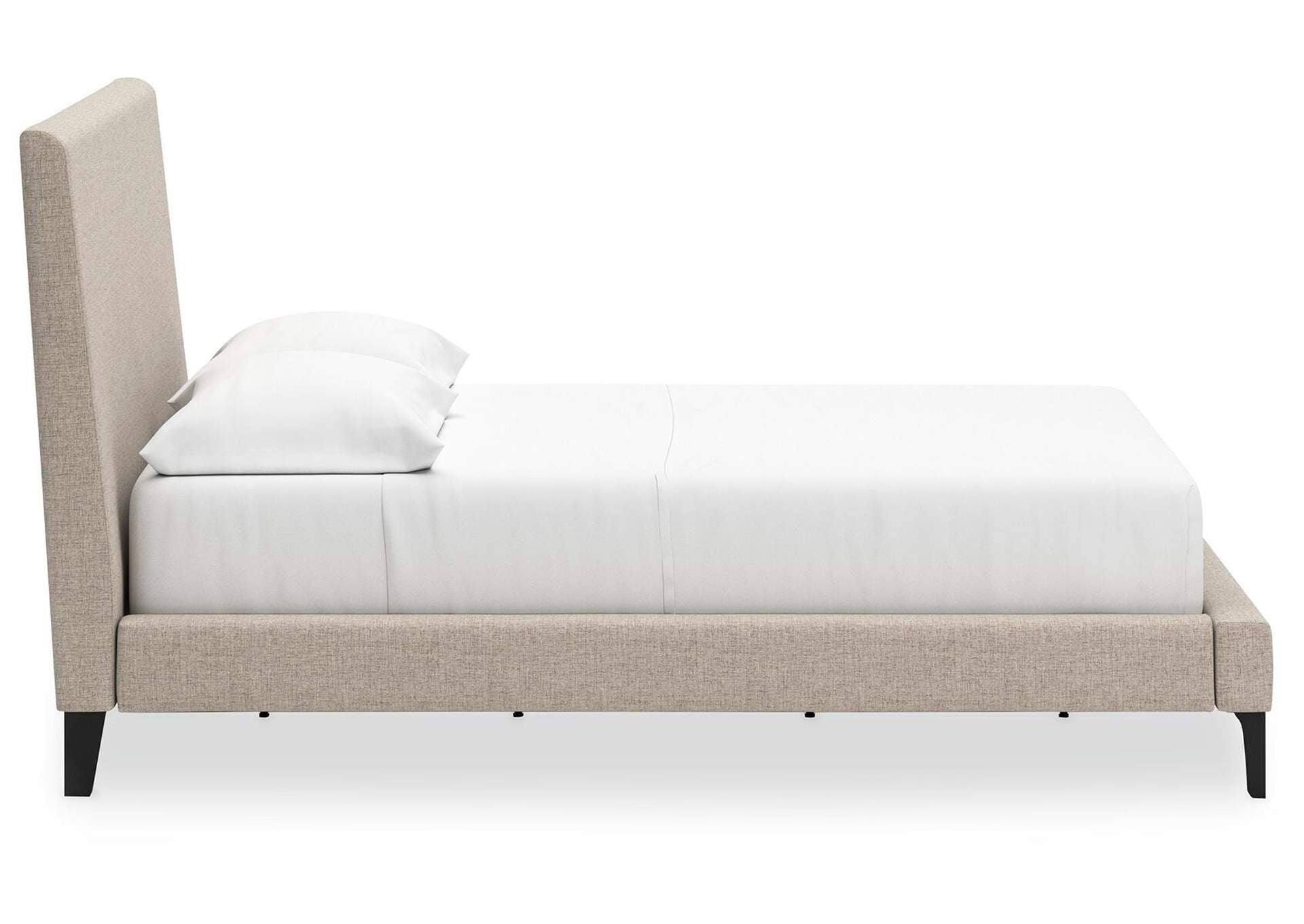 Cielden Full Upholstered Bed with Roll Slats, Dresser and Mirror side view