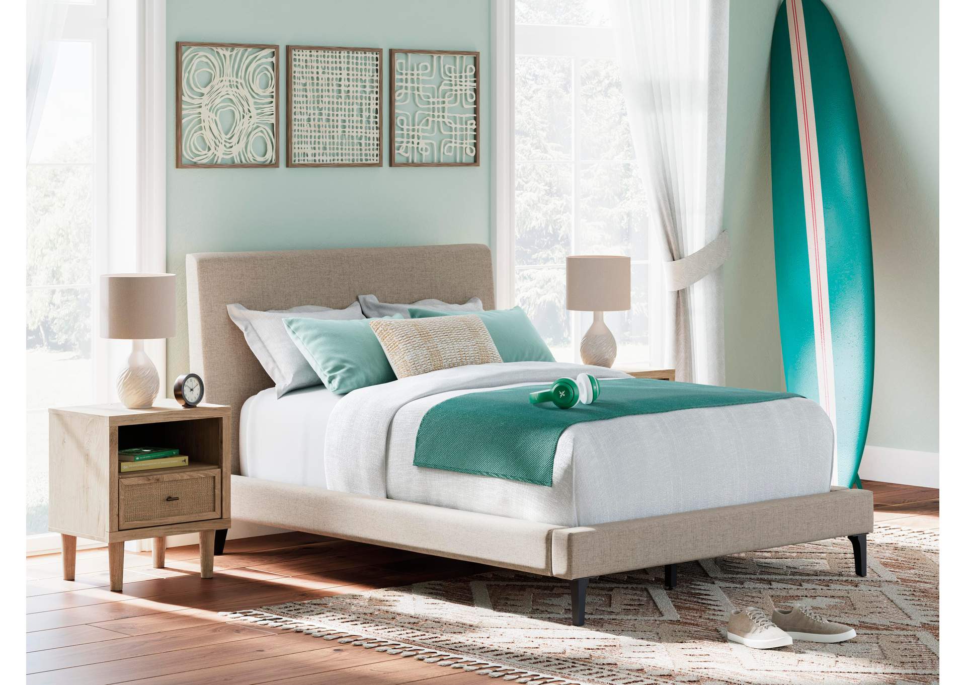 Cielden Full Upholstered Bed with Roll Slats
