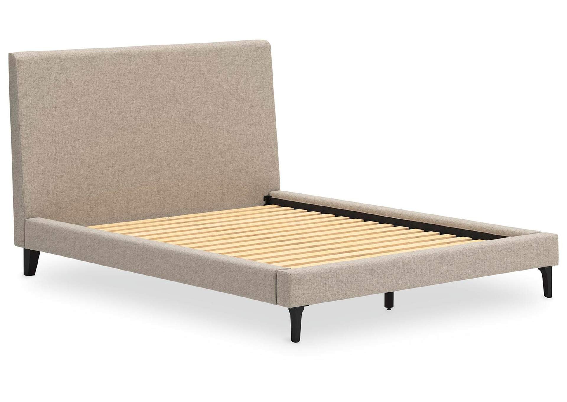 Cielden Queen Upholstered Bed with Roll Slats, Dresser and Chest angled view