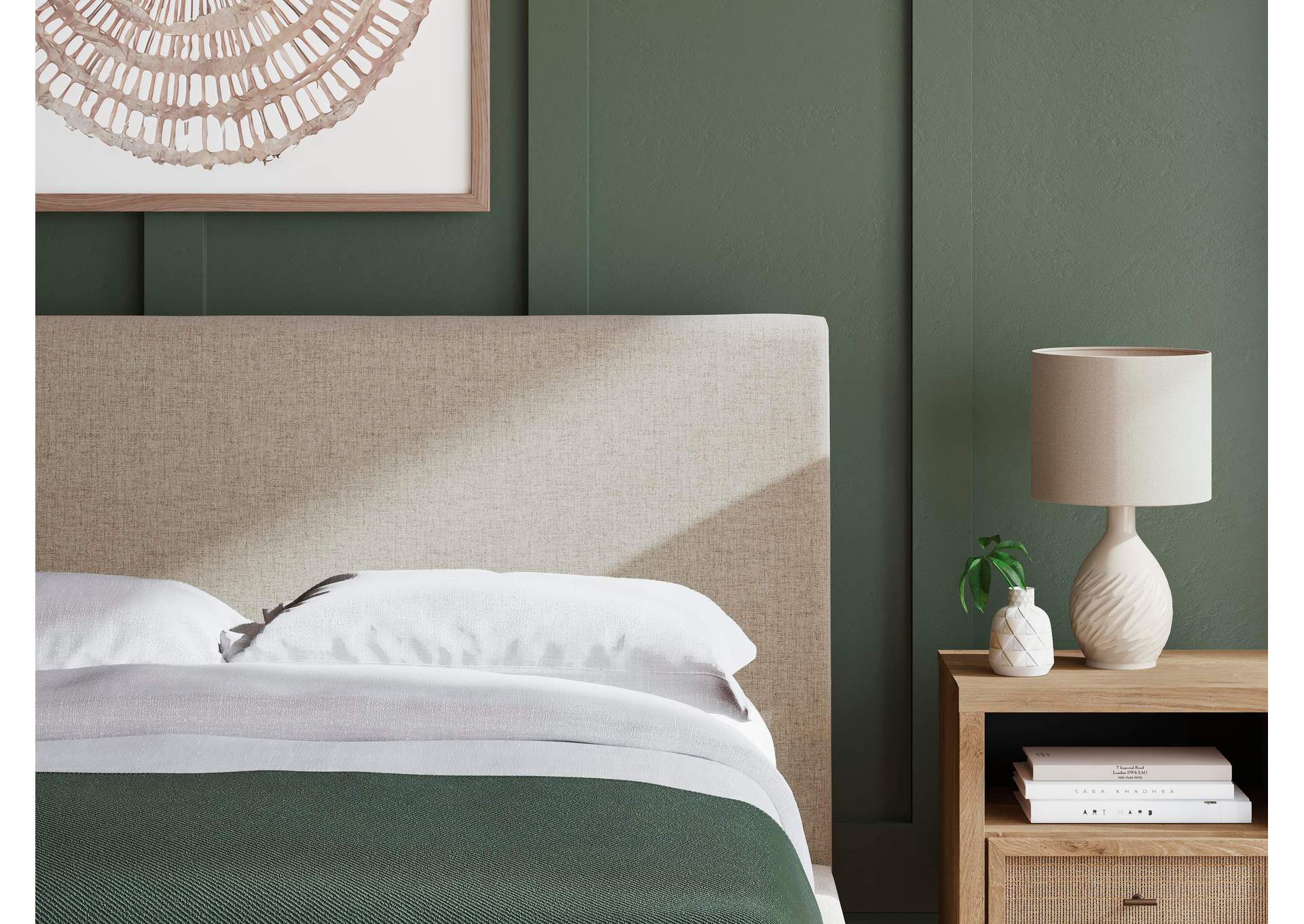 Cielden Queen Upholstered Bed with Roll Slats detail
