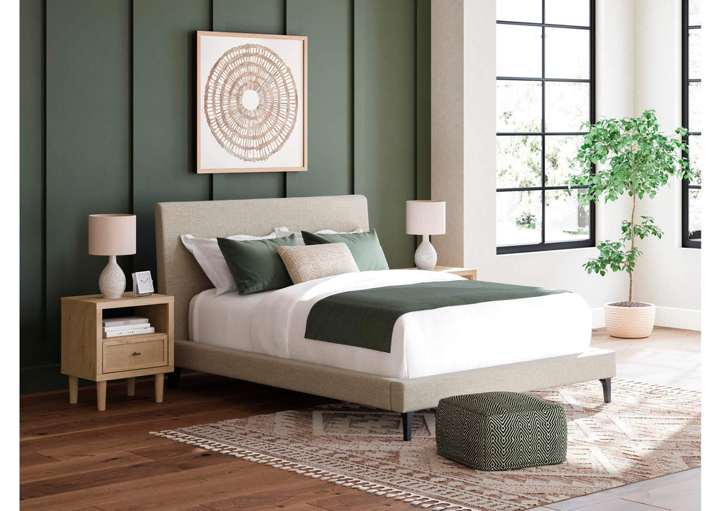 Cielden Queen Upholstered Bed with Roll Slats, Dresser and Nightstand