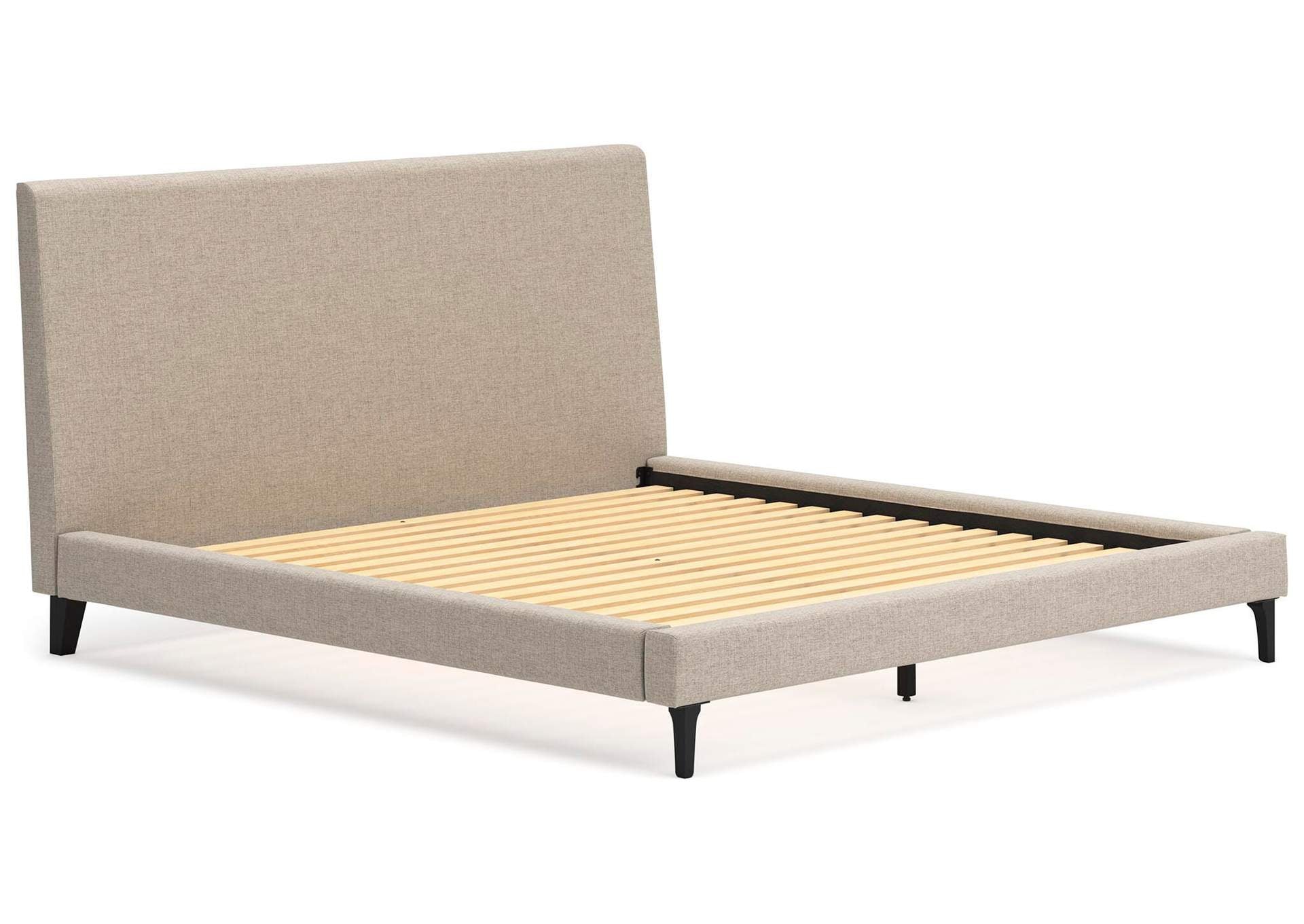Cielden King Upholstered Bed with Roll Slats angled view