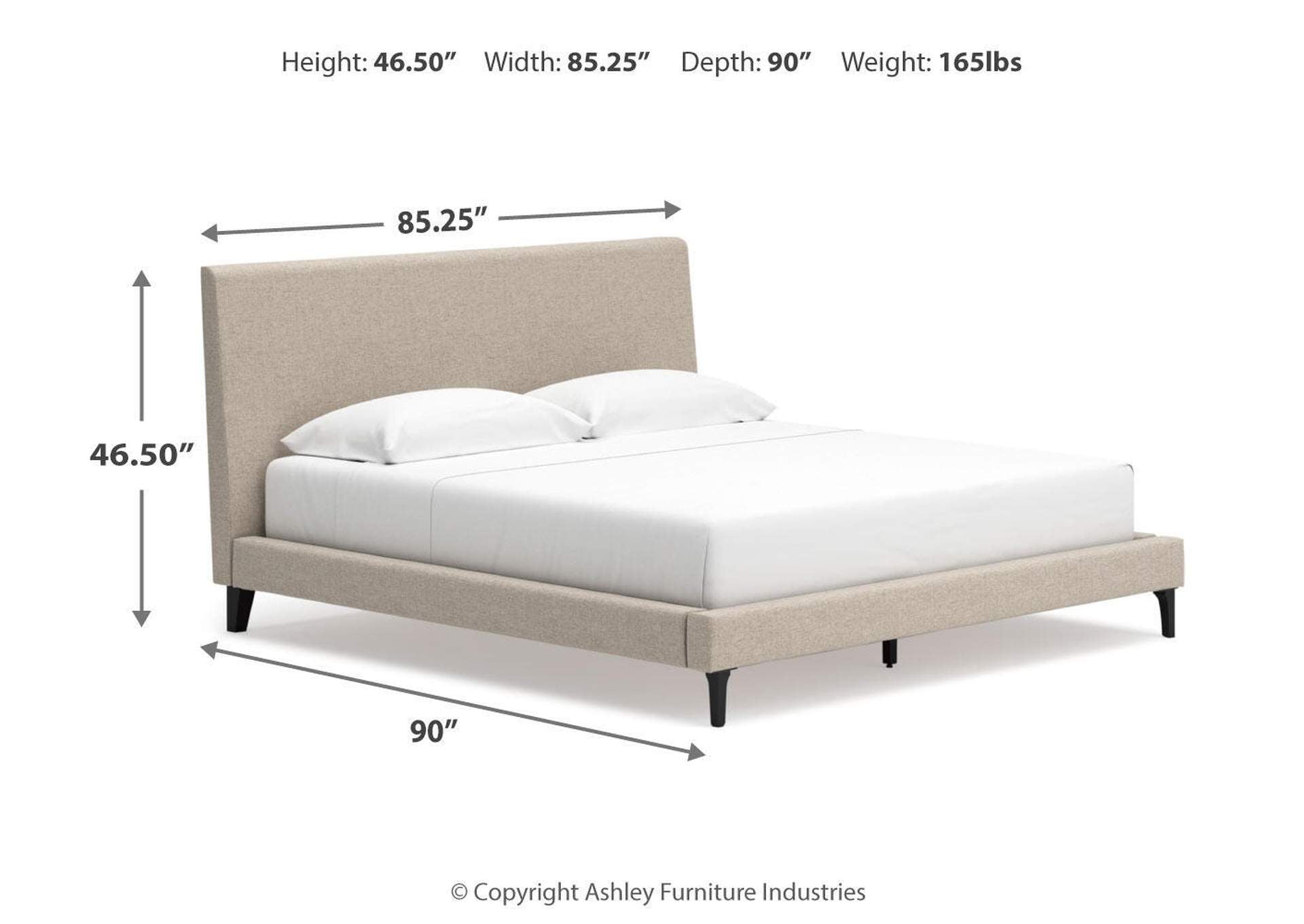 Cielden King Upholstered Bed with Roll Slats, Dresser and Nightstand dimensions