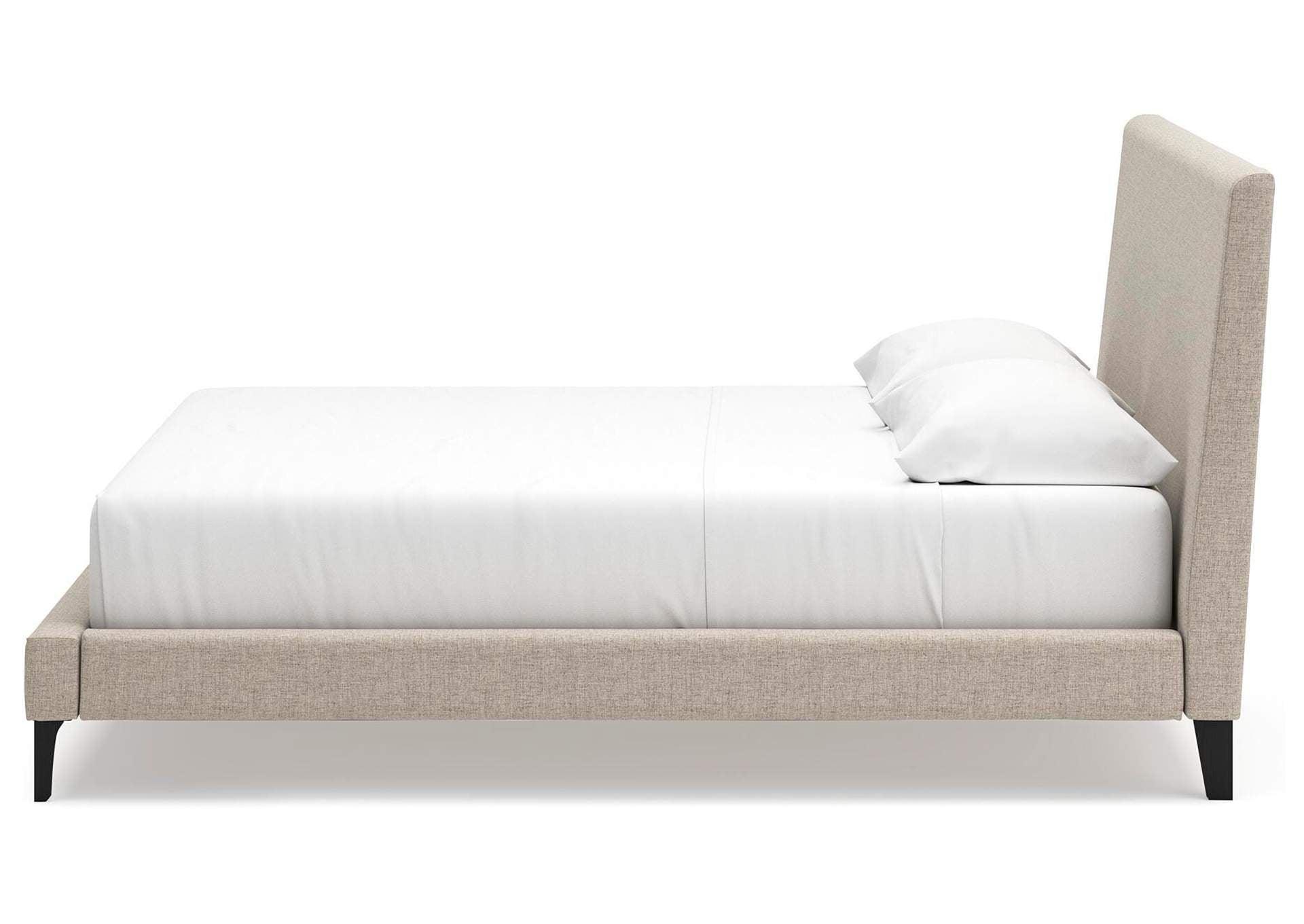 Cielden King Upholstered Bed with Roll Slats, Chest and Nightstand side view