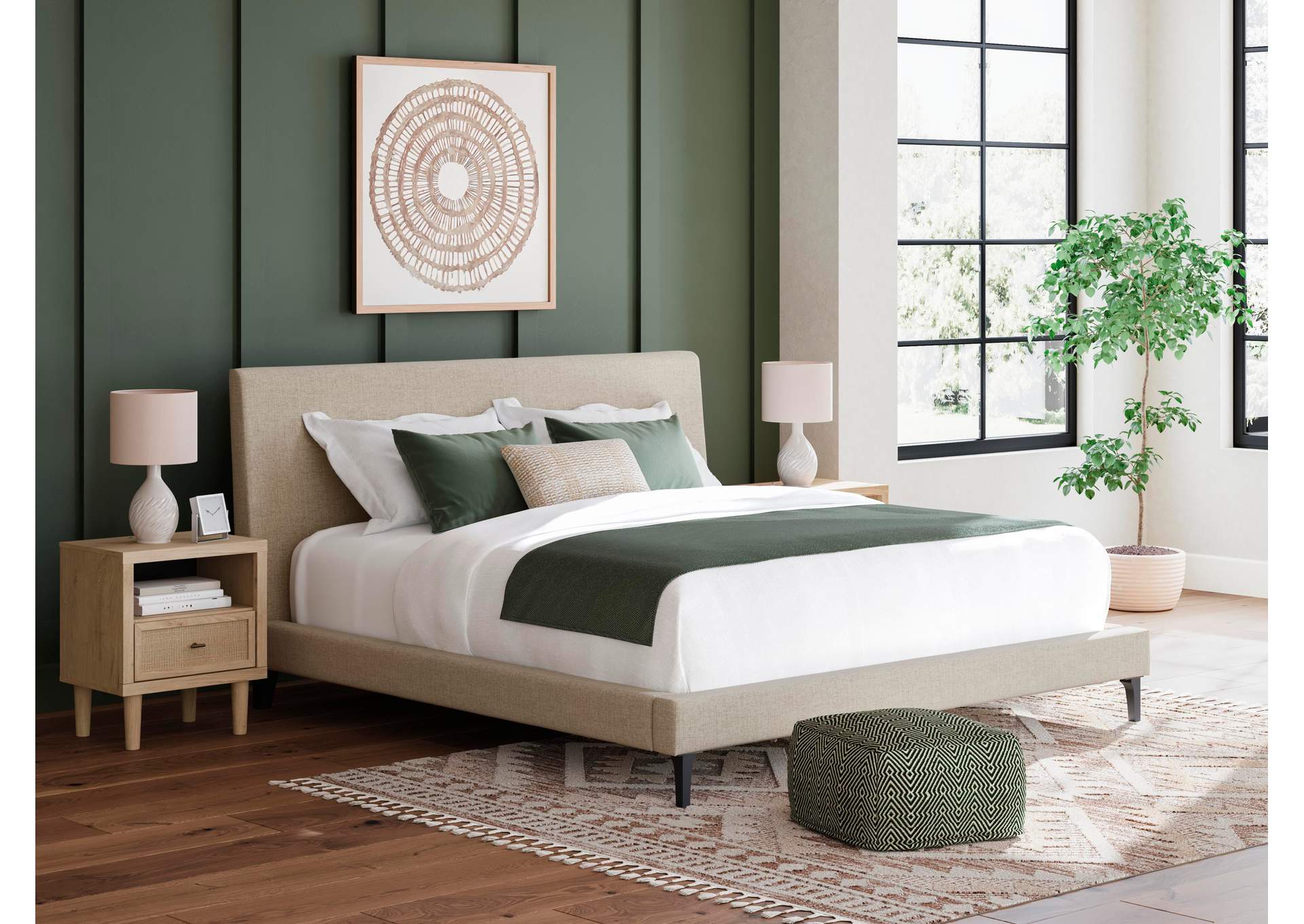 Cielden King Upholstered Bed with Roll Slats