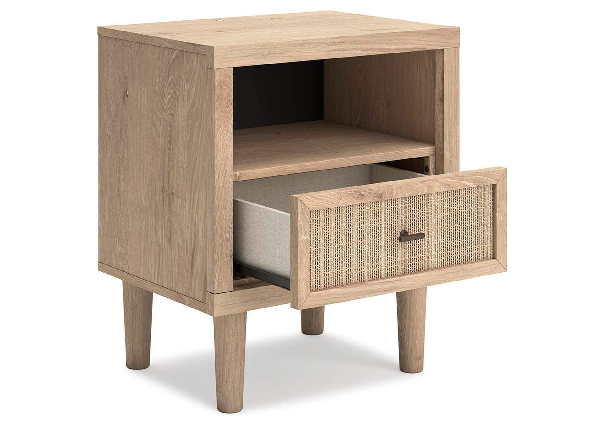 Cielden King Panel Bed with Mirrored Dresser and Nightstand angled view