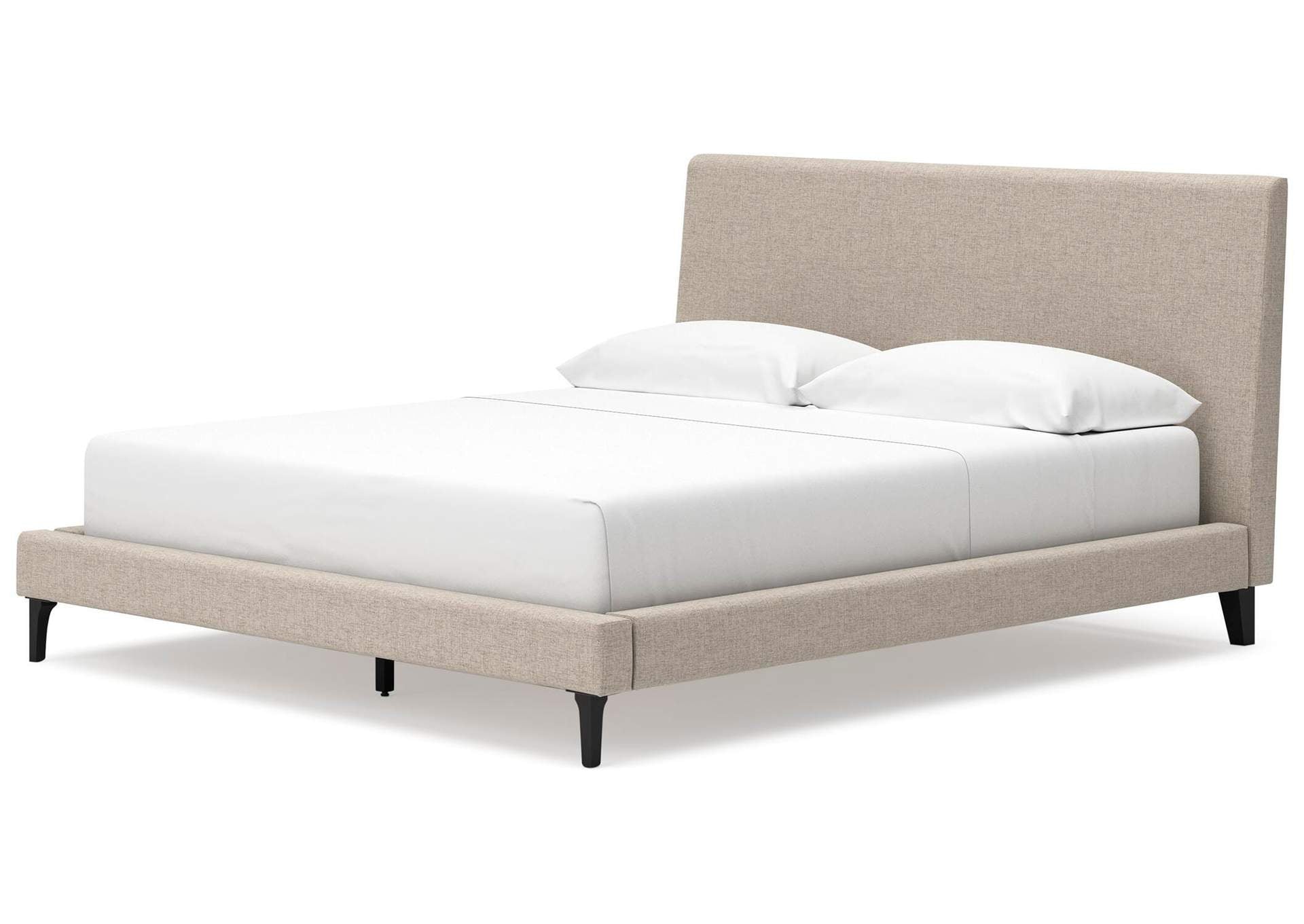 Cielden California King Upholstered Bed with Roll Slats, Dresser and Chest angled view
