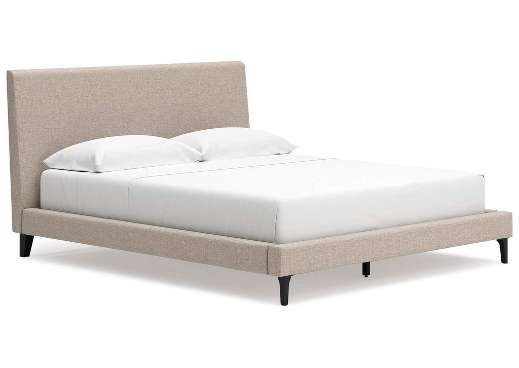Cielden California King Upholstered Bed with Roll Slats, Dresser and Chest angled view