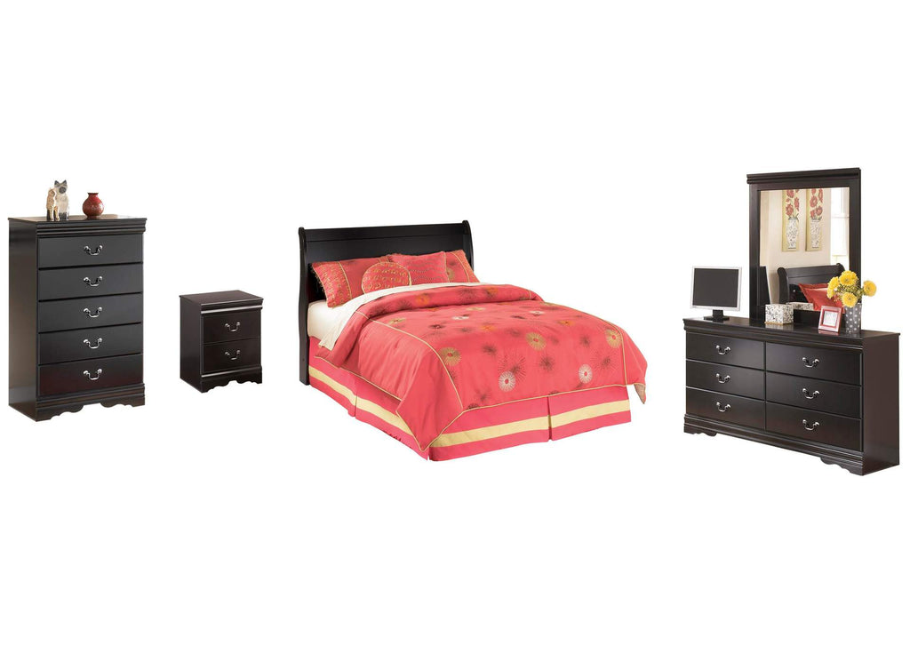 Huey Vineyard Full Sleigh Headboard Bed with Mirrored Dresser, Chest and Nightstand