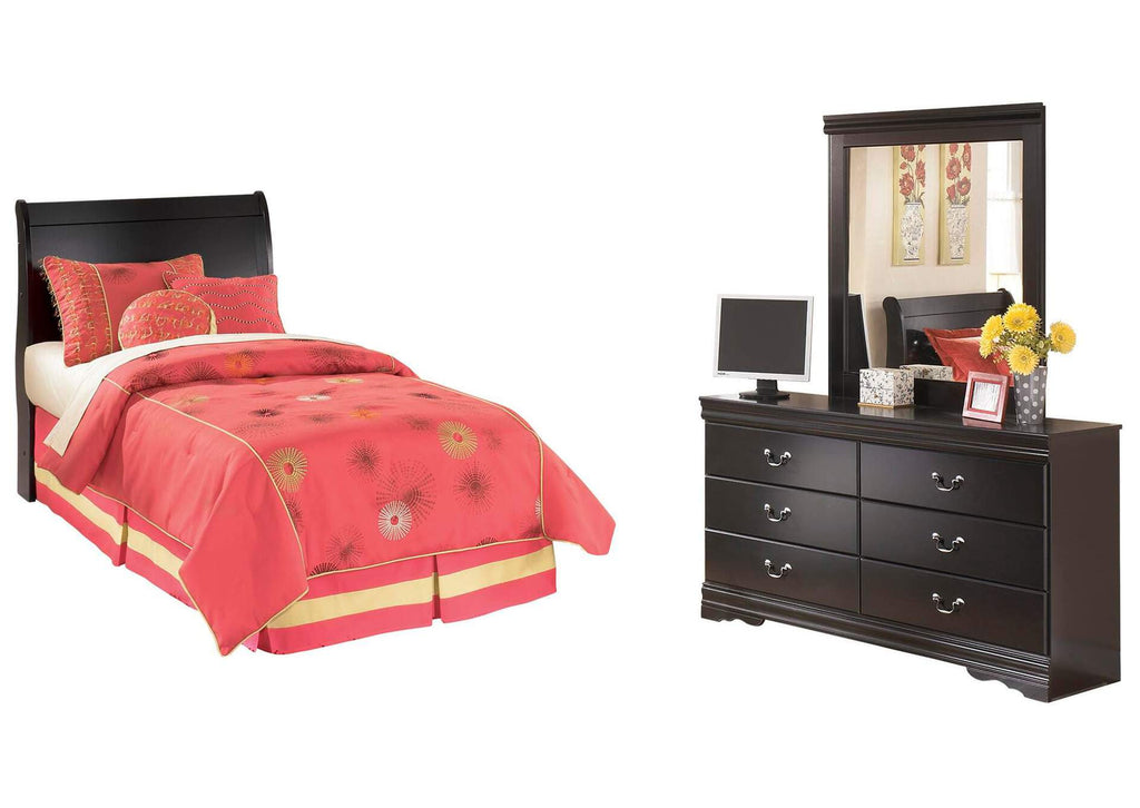 Huey Vineyard Twin Sleigh Headboard Bed with Mirrored Dresser
