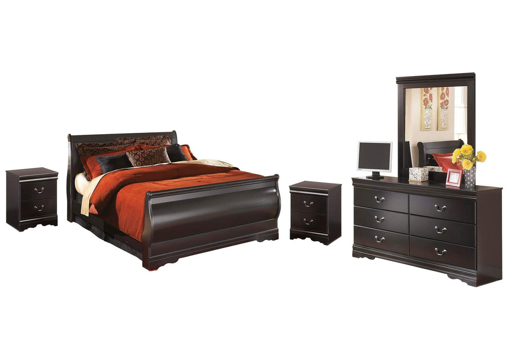 Huey Vineyard Queen Sleigh Bed with Mirrored Dresser and 2 Nightstands