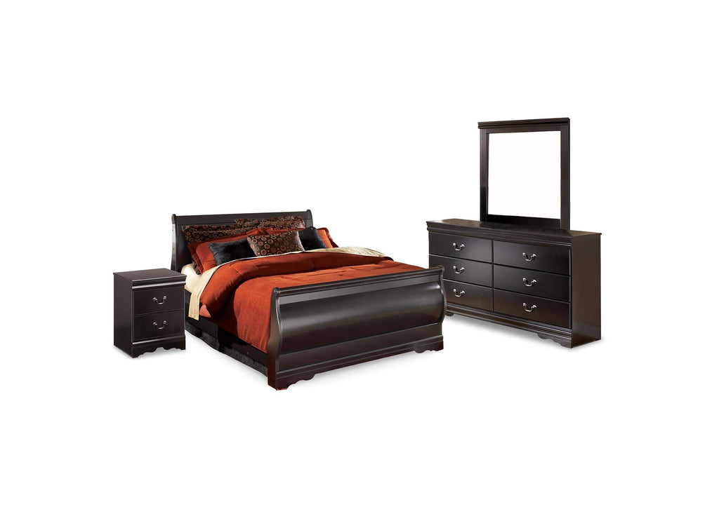Huey Vineyard Full Sleigh Bed with Mirrored Dresser and Nightstand