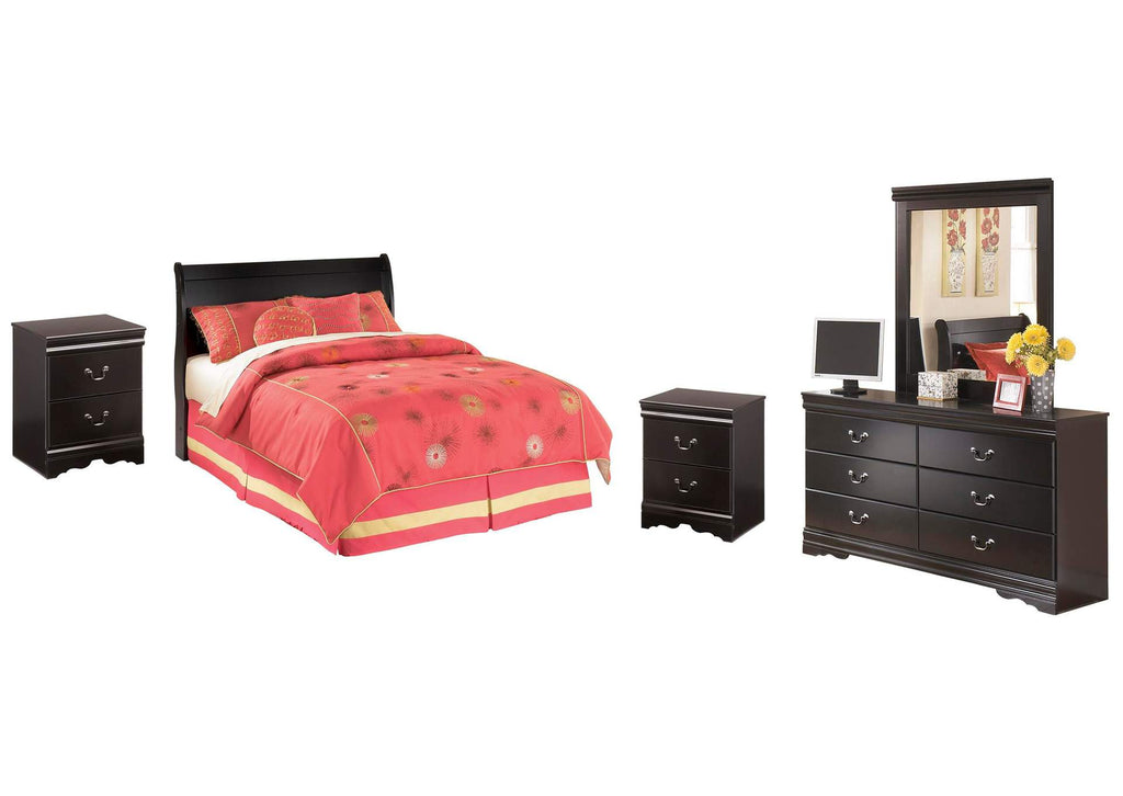 Huey Vineyard Full Sleigh Headboard Bed with Mirrored Dresser and 2 Nightstands