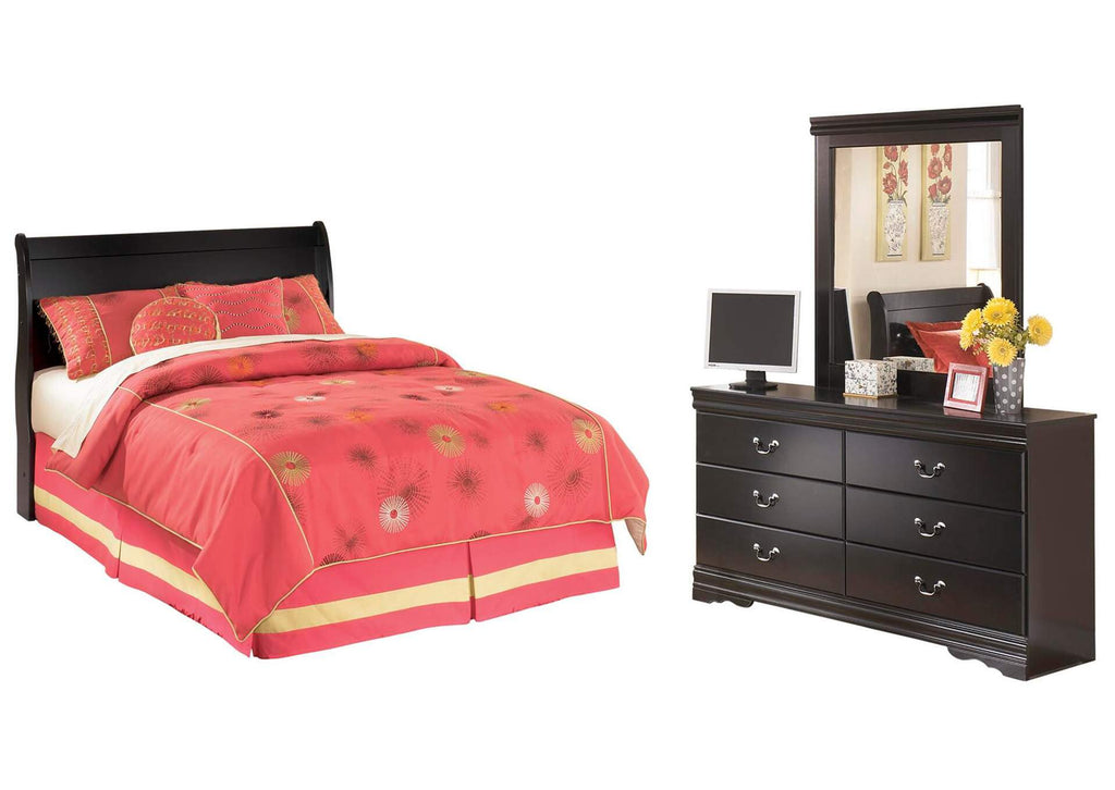 Huey Vineyard Full Sleigh Headboard Bed with Mirrored Dresser