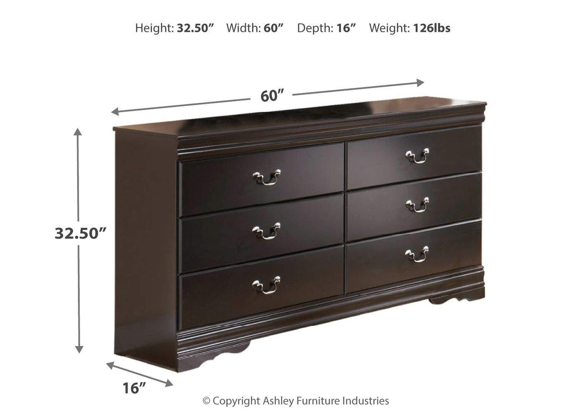 Huey Vineyard Full Sleigh Headboard Bed with Dresser dimensions