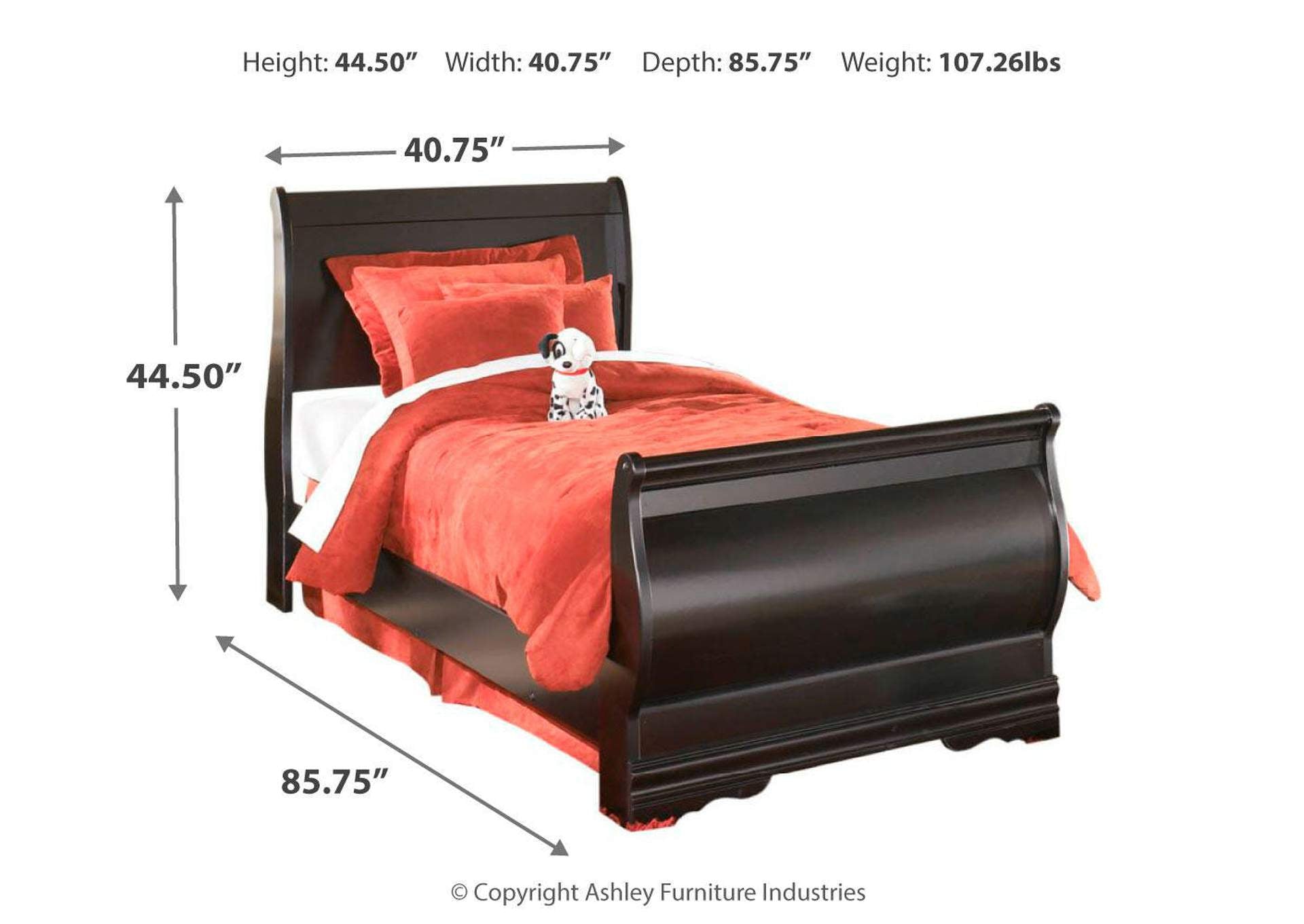 Huey Vineyard Twin Sleigh Bed with Dresser dimensions