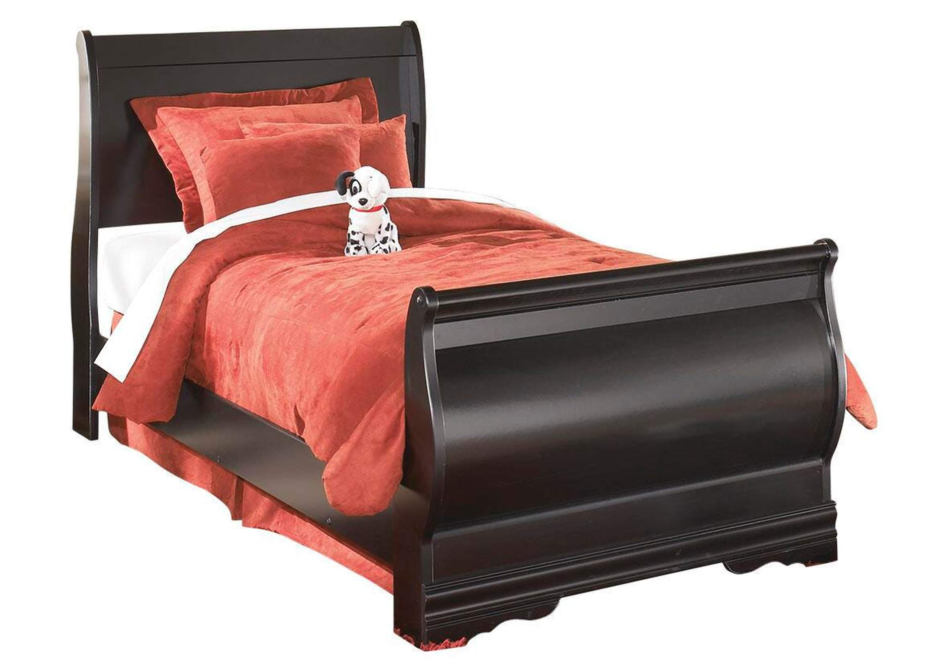 Huey Vineyard Full Sleigh Bed with Mirrored Dresser, Chest and Nightstand