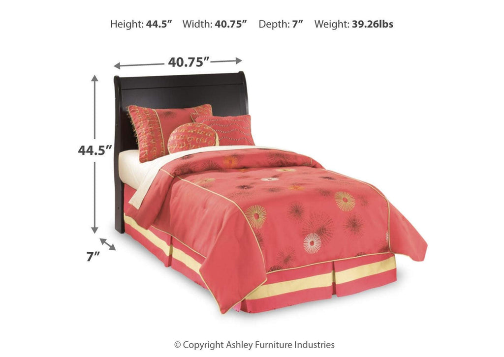 Huey Vineyard Twin Sleigh Headboard Bed with Mirrored Dresser, Chest and Nightstand dimensions