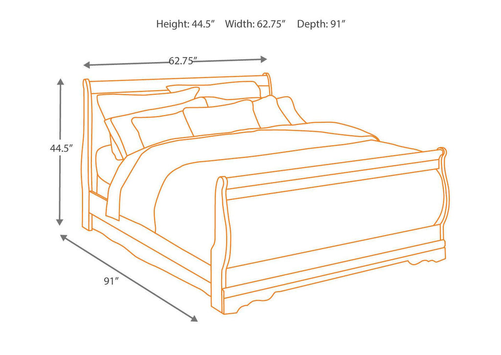 Huey Vineyard Queen Sleigh Bed with Mirrored Dresser and Nightstand dimensions