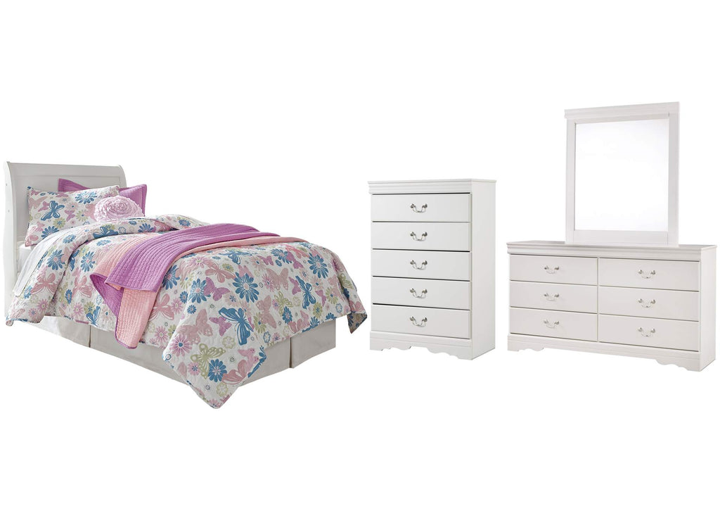 Anarasia Twin Sleigh Headboard Bed with Mirrored Dresser and Chest