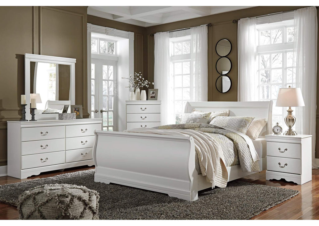 Anarasia Queen Sleigh Bed with Mirrored Dresser, Chest and Nightstand