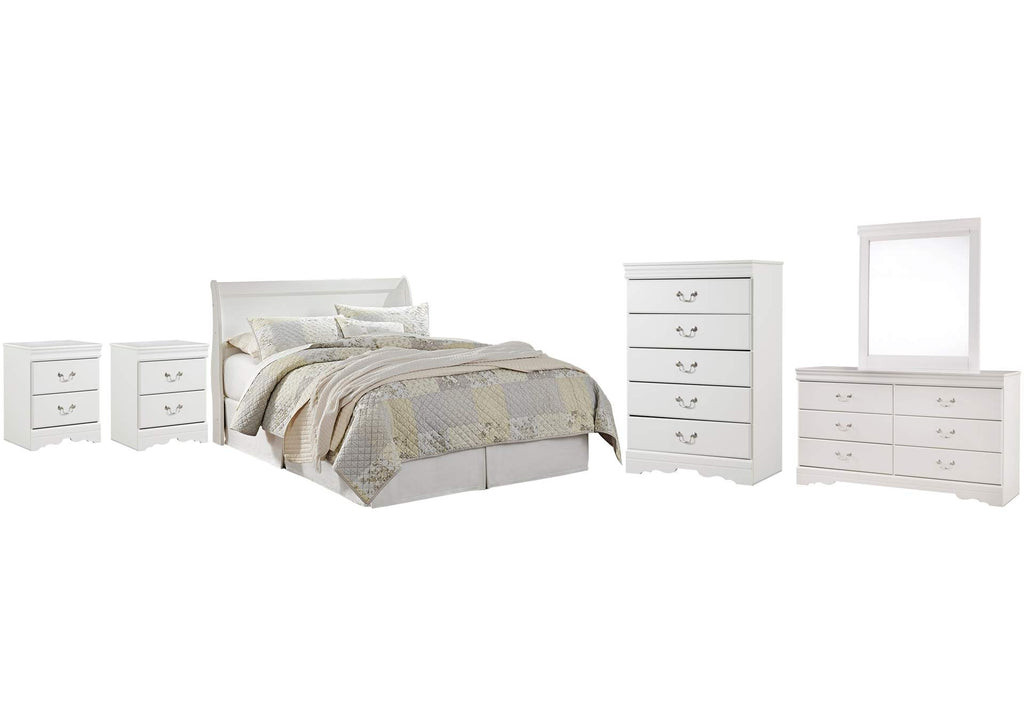 Anarasia Queen Sleigh Headboard, Dresser, Mirror, Chest and 2 Nightstands