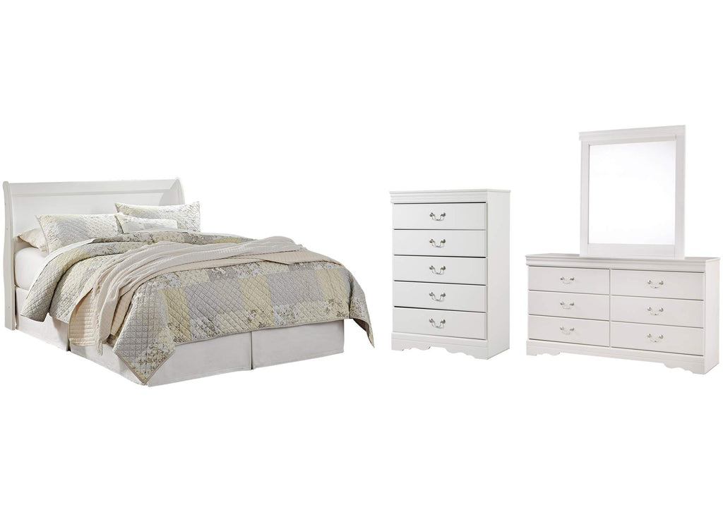 Anarasia Queen Sleigh Headboard Bed with Mirrored Dresser and Chest