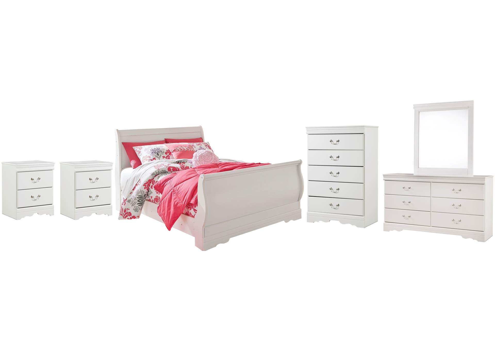 Anarasia Full Sleigh Bed, Dresser, Mirror, Chest and 2 Nightstands