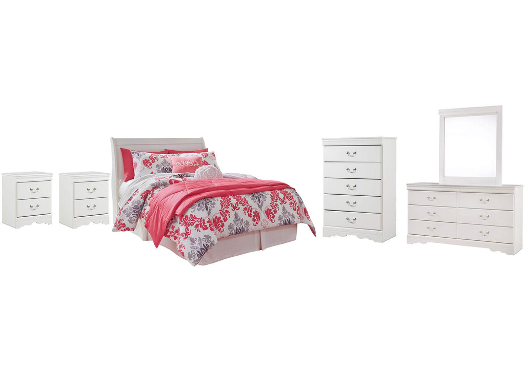 Anarasia Full Sleigh Headboard, Dresser, Mirror, Chest and 2 Nightstands