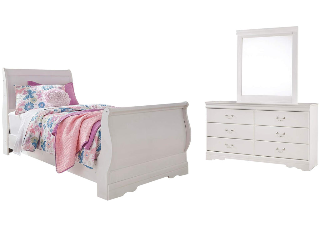 Anarasia Twin Sleigh Bed with Mirrored Dresser