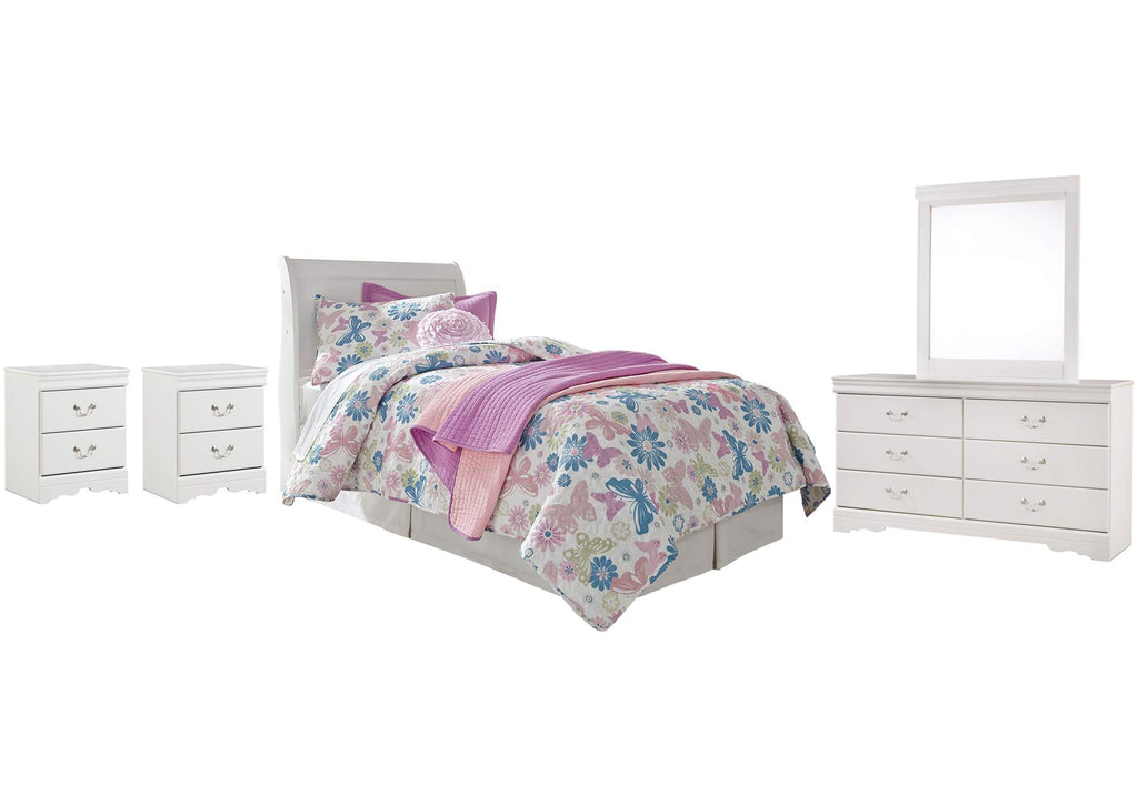 Anarasia Twin Sleigh Headboard, Dresser, Mirror and 2 Nightstands