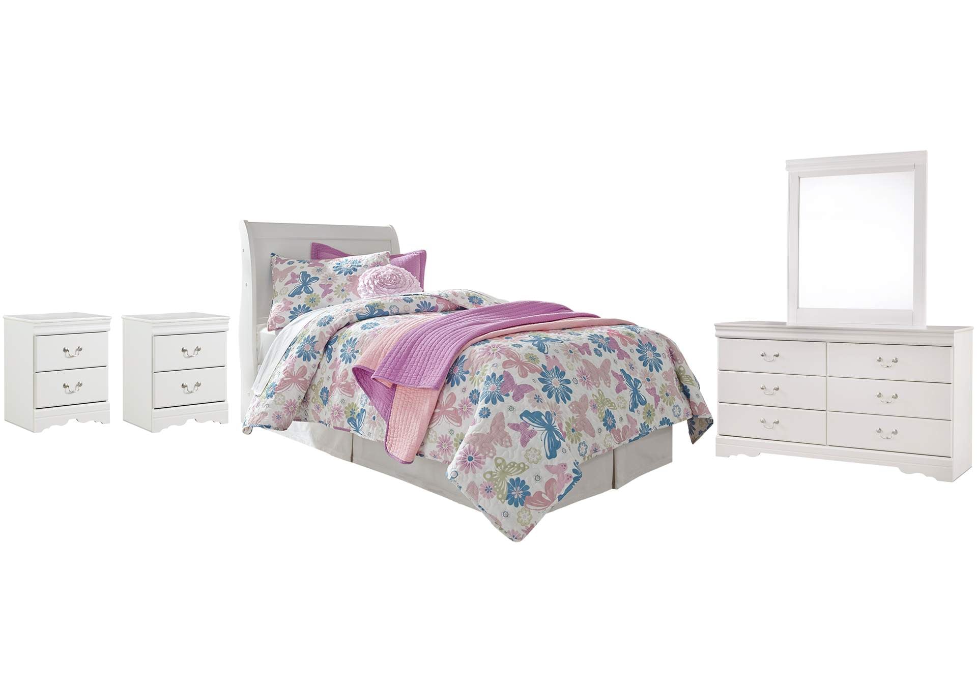Anarasia Twin Sleigh Headboard, Dresser, Mirror and 2 Nightstands