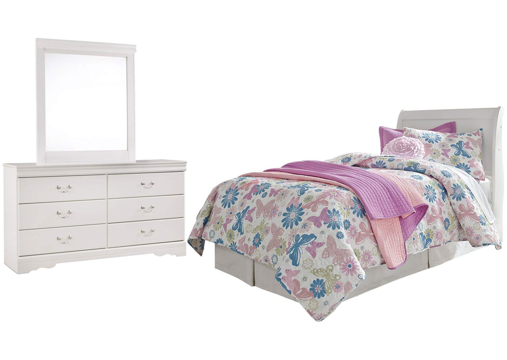 Anarasia Twin Sleigh Headboard Bed with Mirrored Dresser