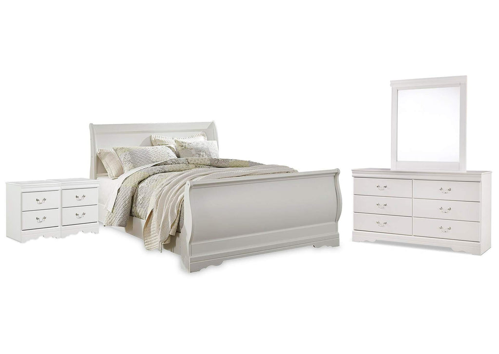 Anarasia Queen Sleigh Bed with Mirrored Dresser and 2 Nightstands