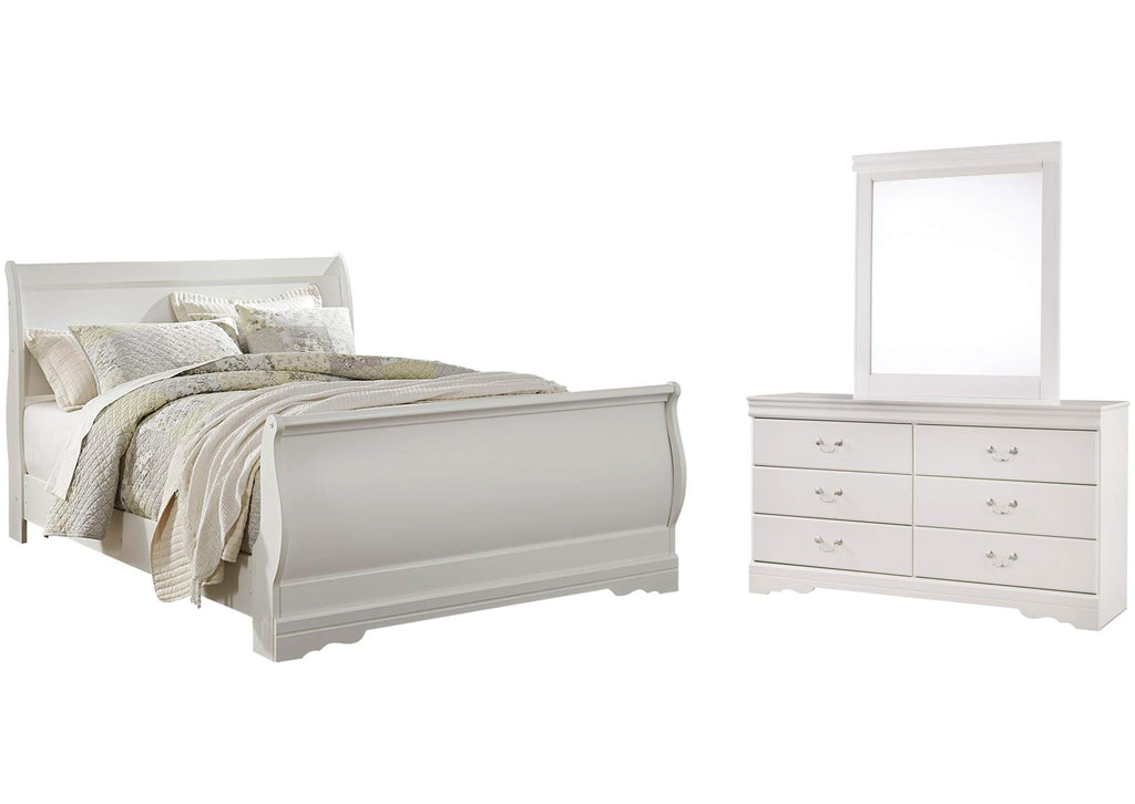 Anarasia Queen Sleigh Bed with Mirrored Dresser