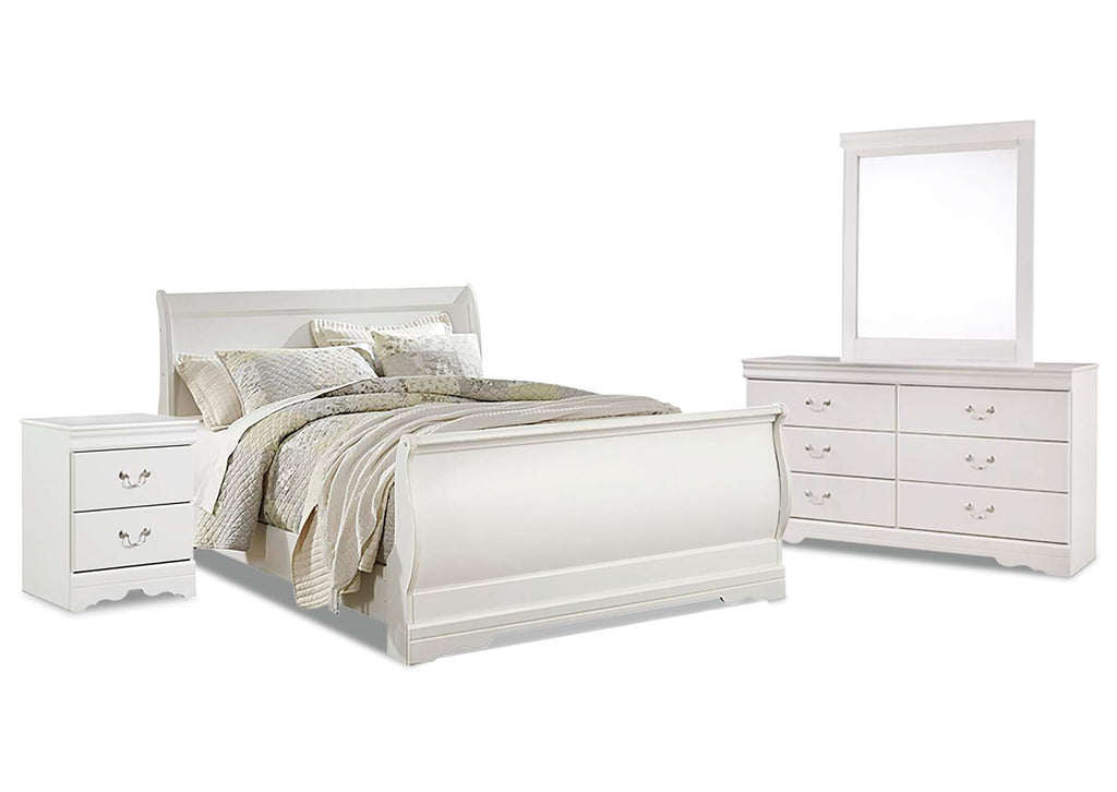 Anarasia Queen Sleigh Bed with Mirrored Dresser and Nightstand