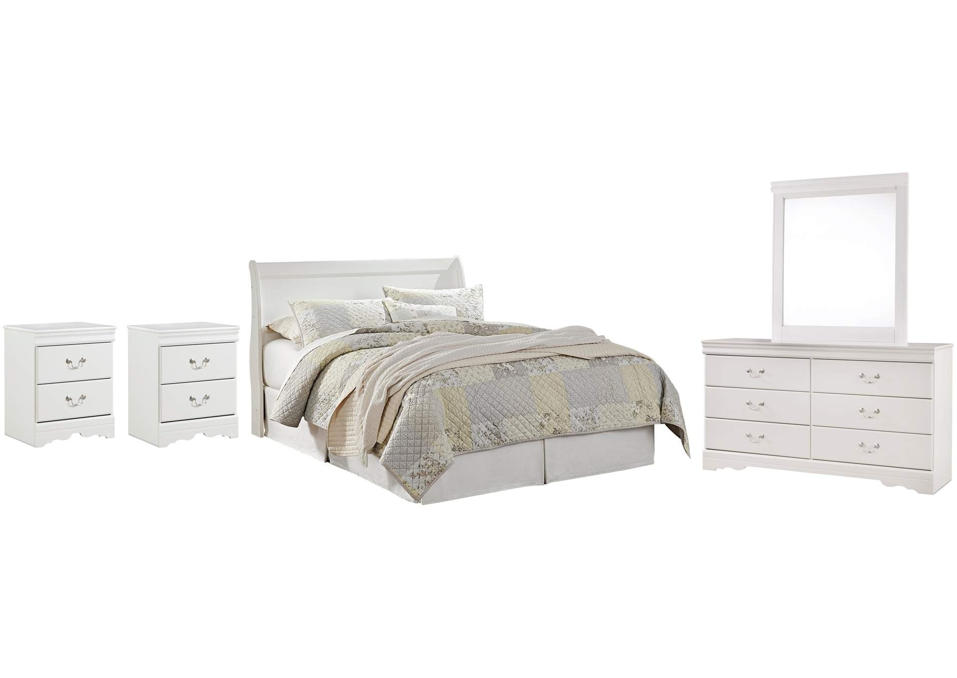 Anarasia Queen Sleigh Headboard, Dresser, Mirror and 2 Nightstands