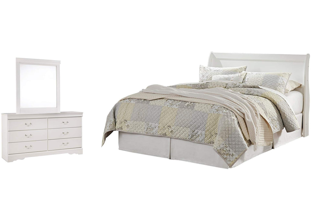 Anarasia Queen Sleigh Headboard Bed with Mirrored Dresser
