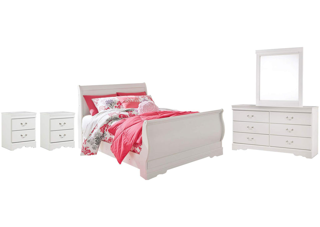 Anarasia Full Sleigh Bed with Mirrored Dresser and 2 Nightstands