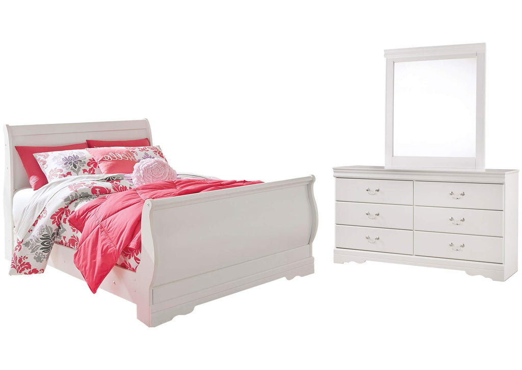 Anarasia Full Sleigh Bed with Mirrored Dresser