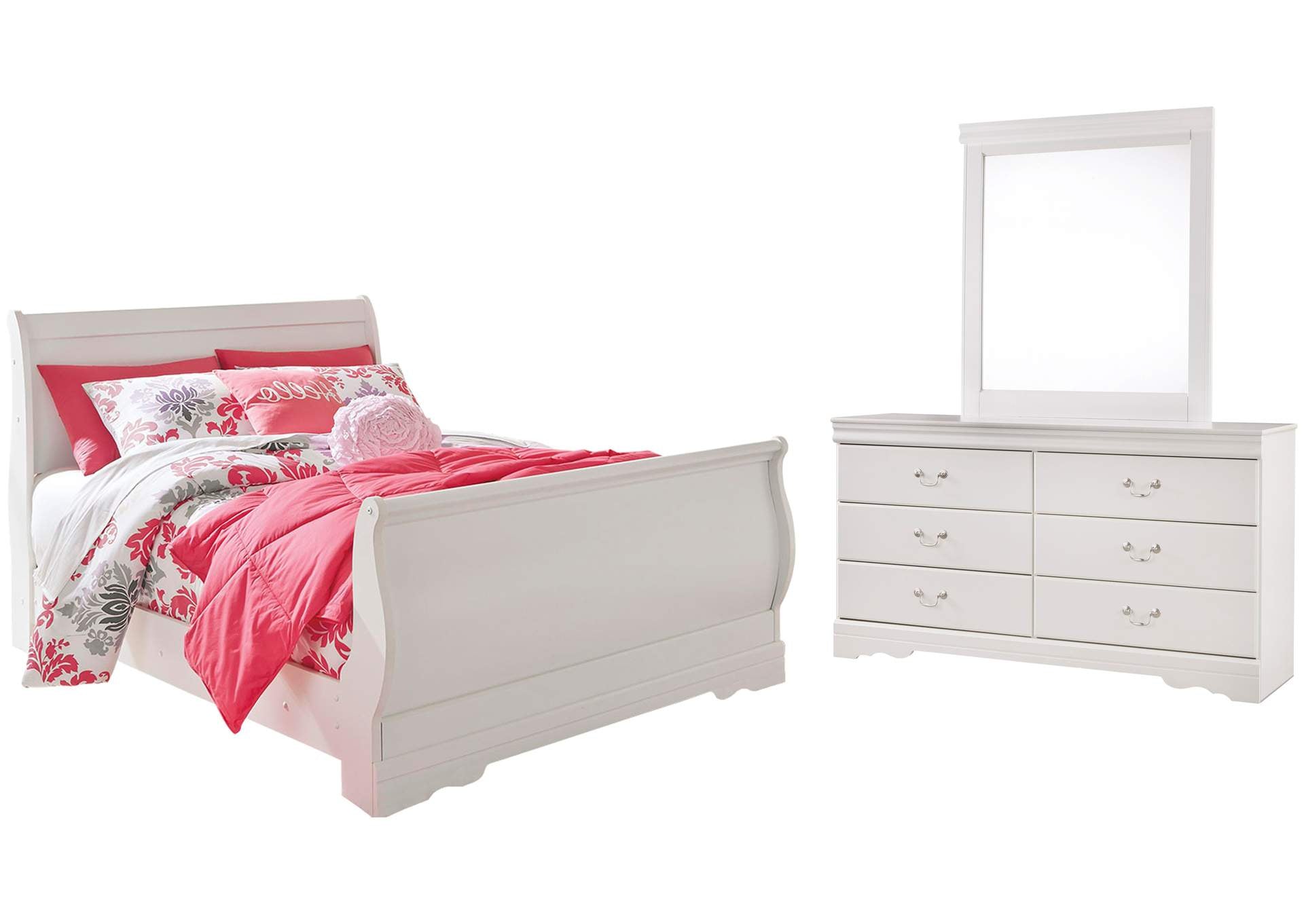 Anarasia Full Sleigh Bed with Mirrored Dresser