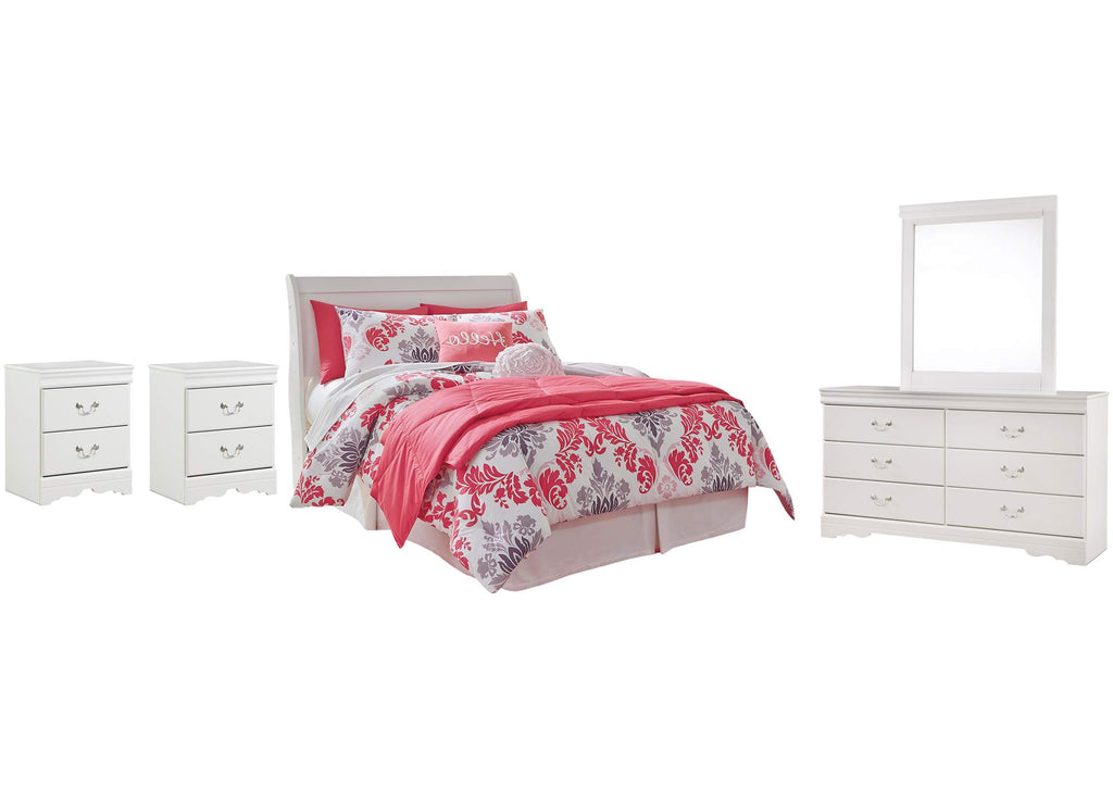 Anarasia Full Sleigh Headboard, Dresser, Mirror and 2 Nightstands
