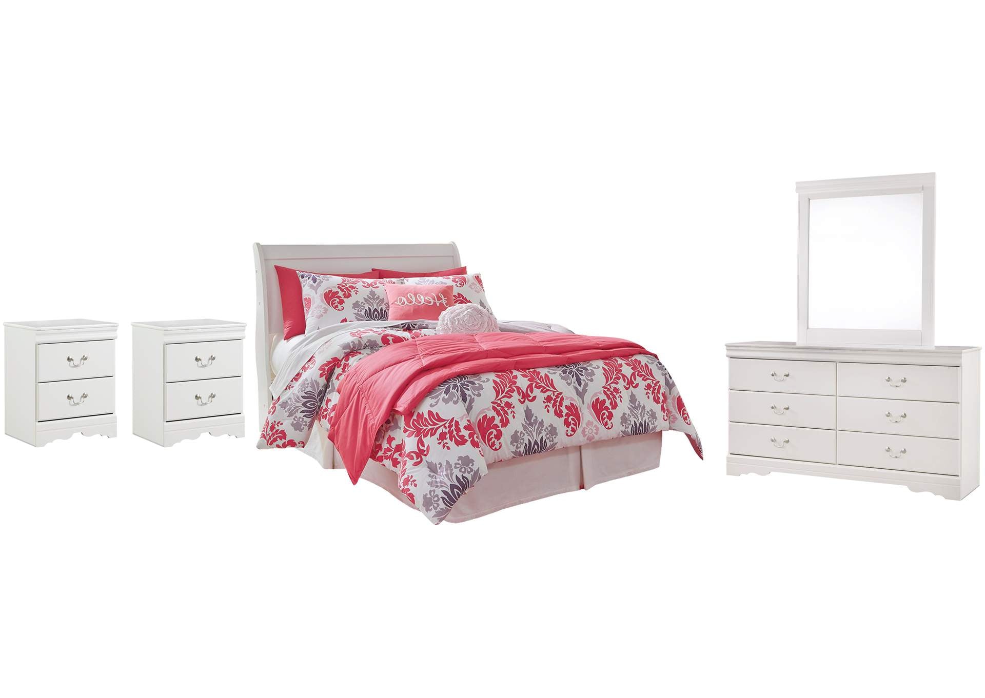 Anarasia Full Sleigh Headboard, Dresser, Mirror and 2 Nightstands