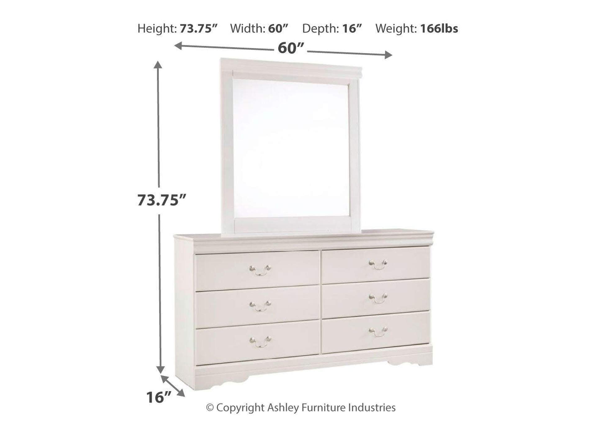 Anarasia Twin Sleigh Bed with Mirrored Dresser and 2 Nightstands dimensions